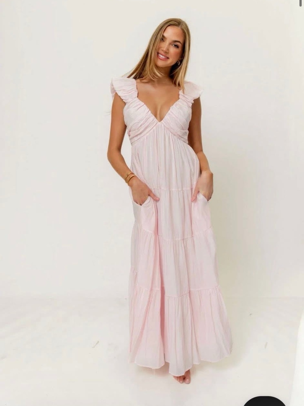 Worth Collective Katy Pleated Bodice Maxi Dress in Light Pink